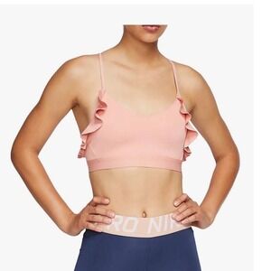 Nike Dri-FIT Ruffle Sports Bra Pink Cross Back Small AQ0142-606